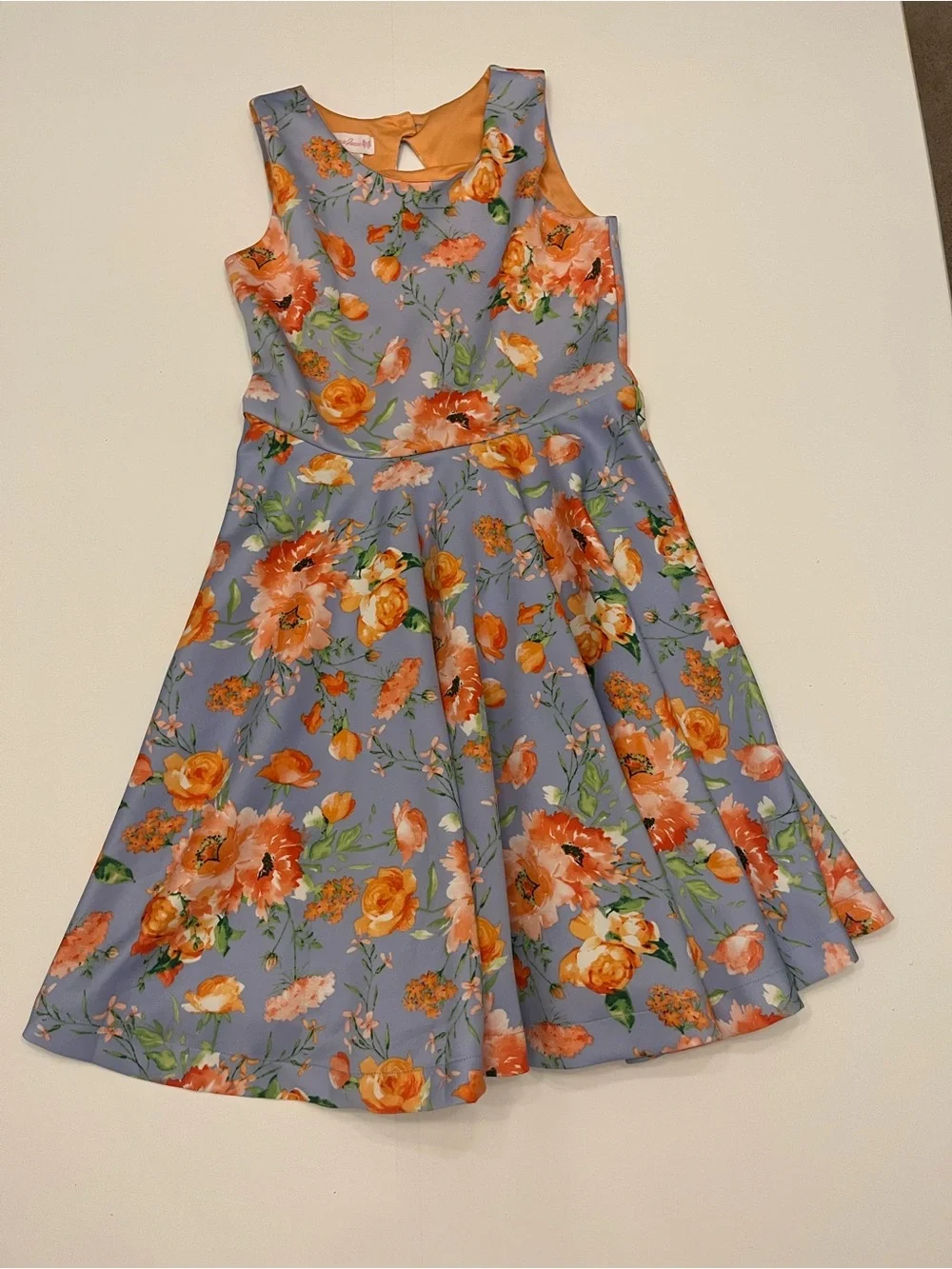 Bonnie Jean Blue Floral Fit-and-Flare Dress with Orange Blooms Size 16 Girls